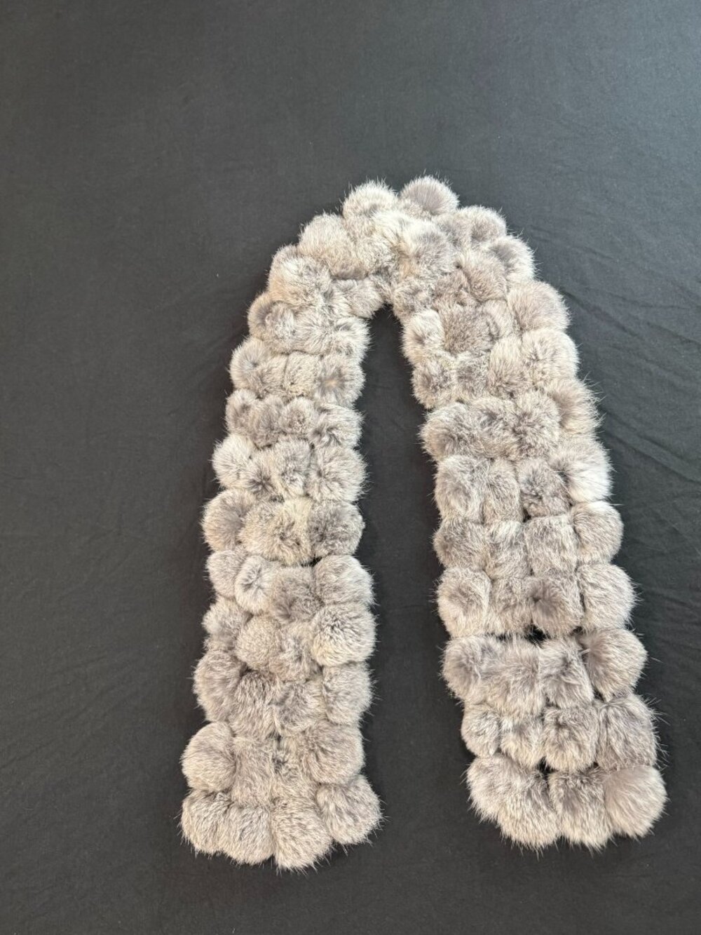Vintage Y2K Genuine Rabbit Fur Pom Pom Scarf 48" Statement Wrap
